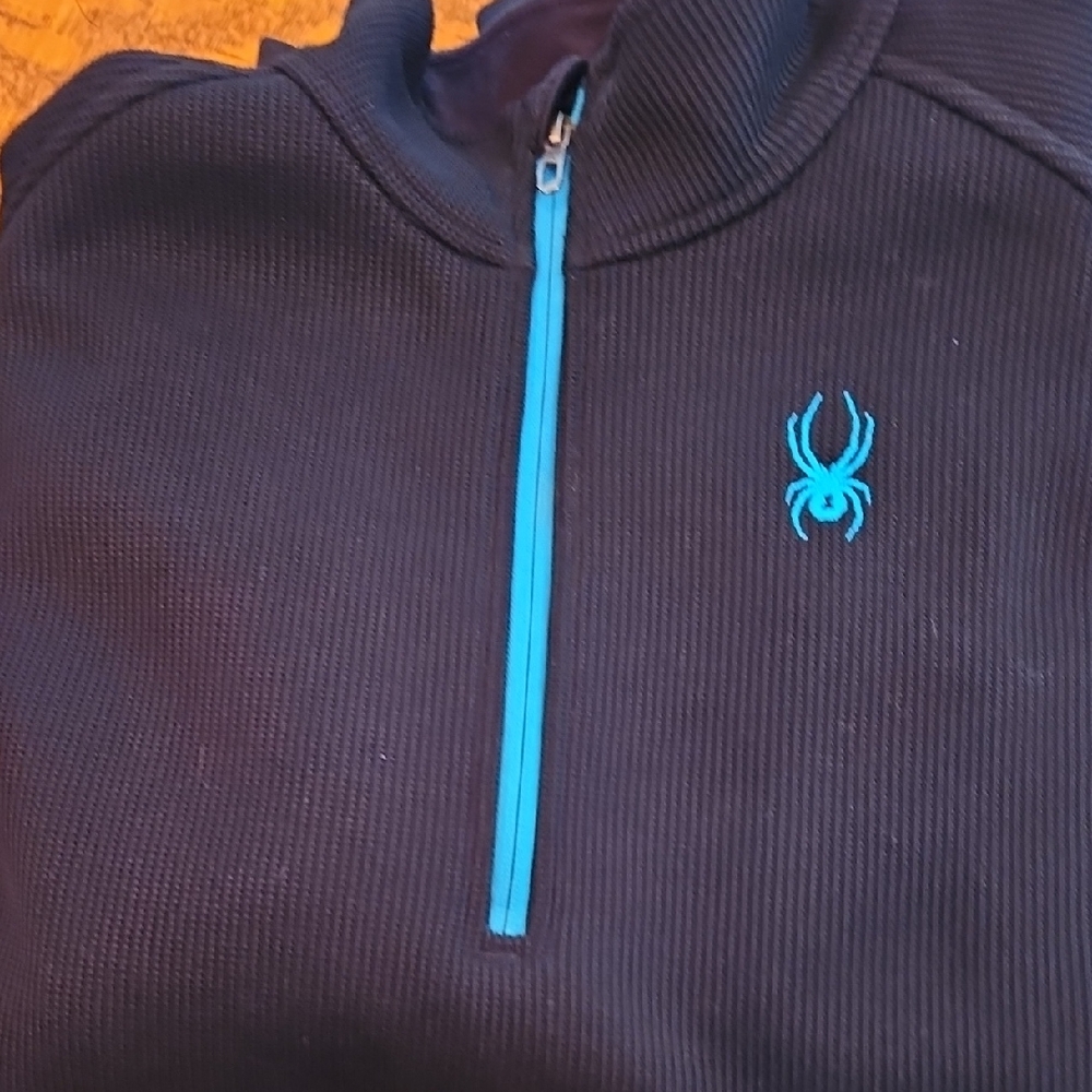Spyder Men's Black Half Zip Sweater with Teal Blue Details XXL